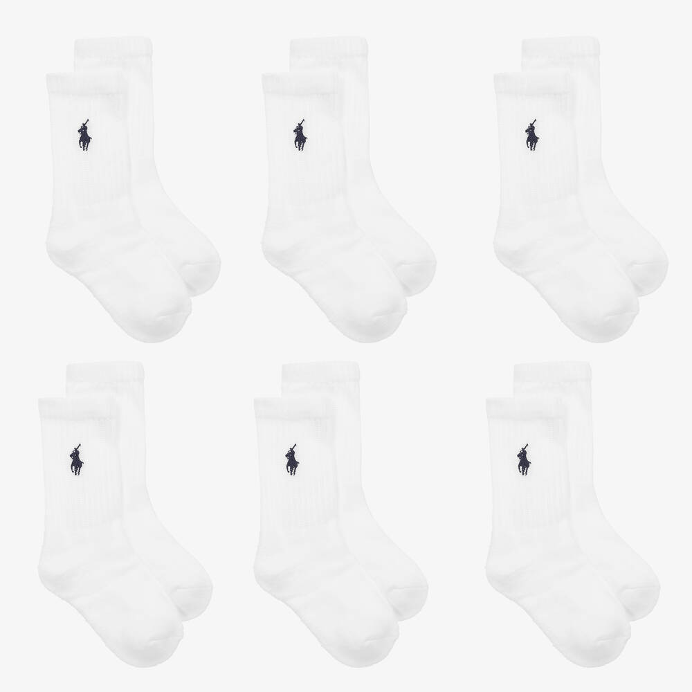 Ralph Lauren - White Ribbed Socks (6 pack) | Childrensalon