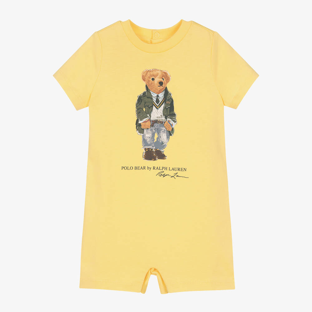 Ralph Lauren - Yellow Cotton Polo Bear Baby Shortie | Childrensalon