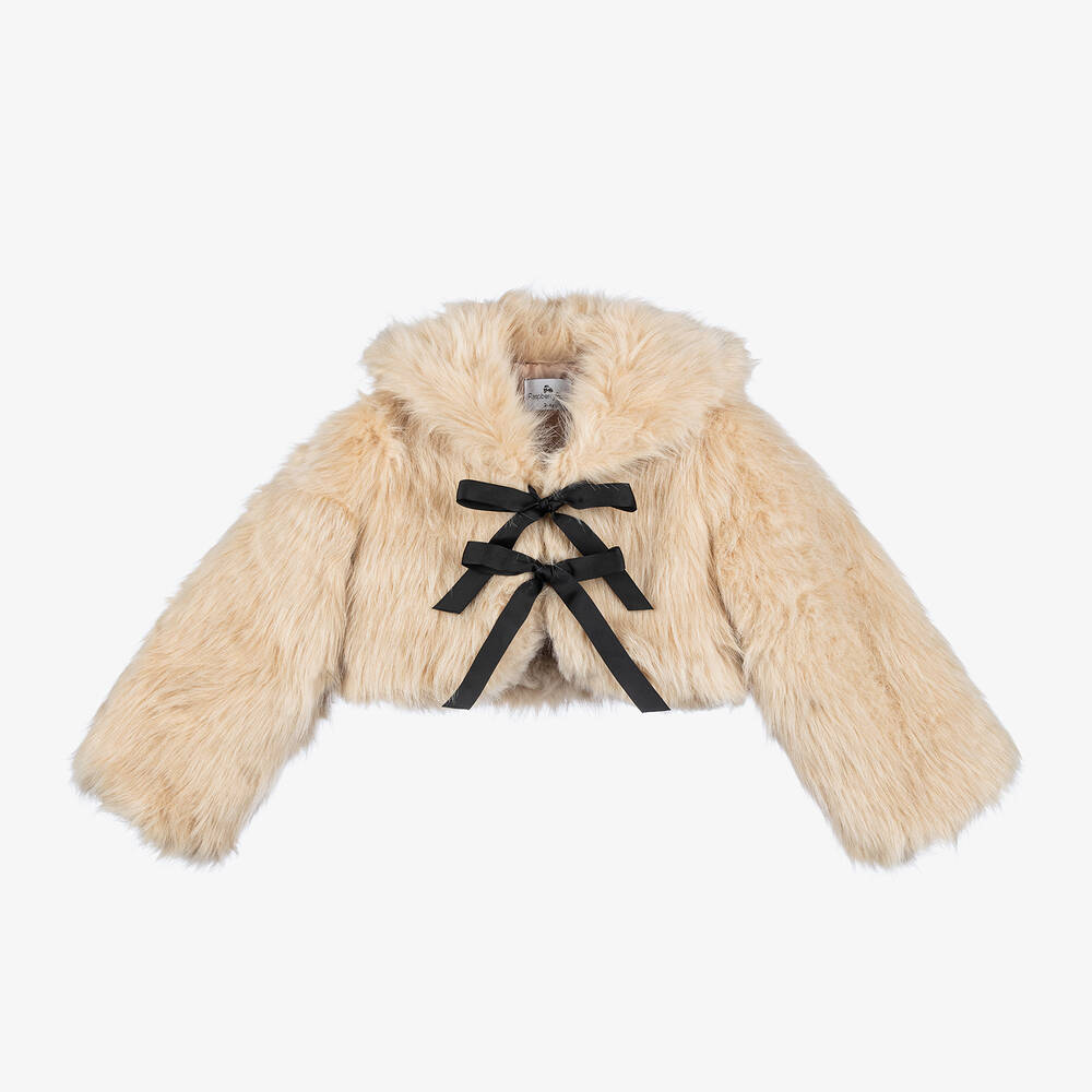 RaspberryPlum - Girls Beige Faux Fur Cropped Jacket | Childrensalon