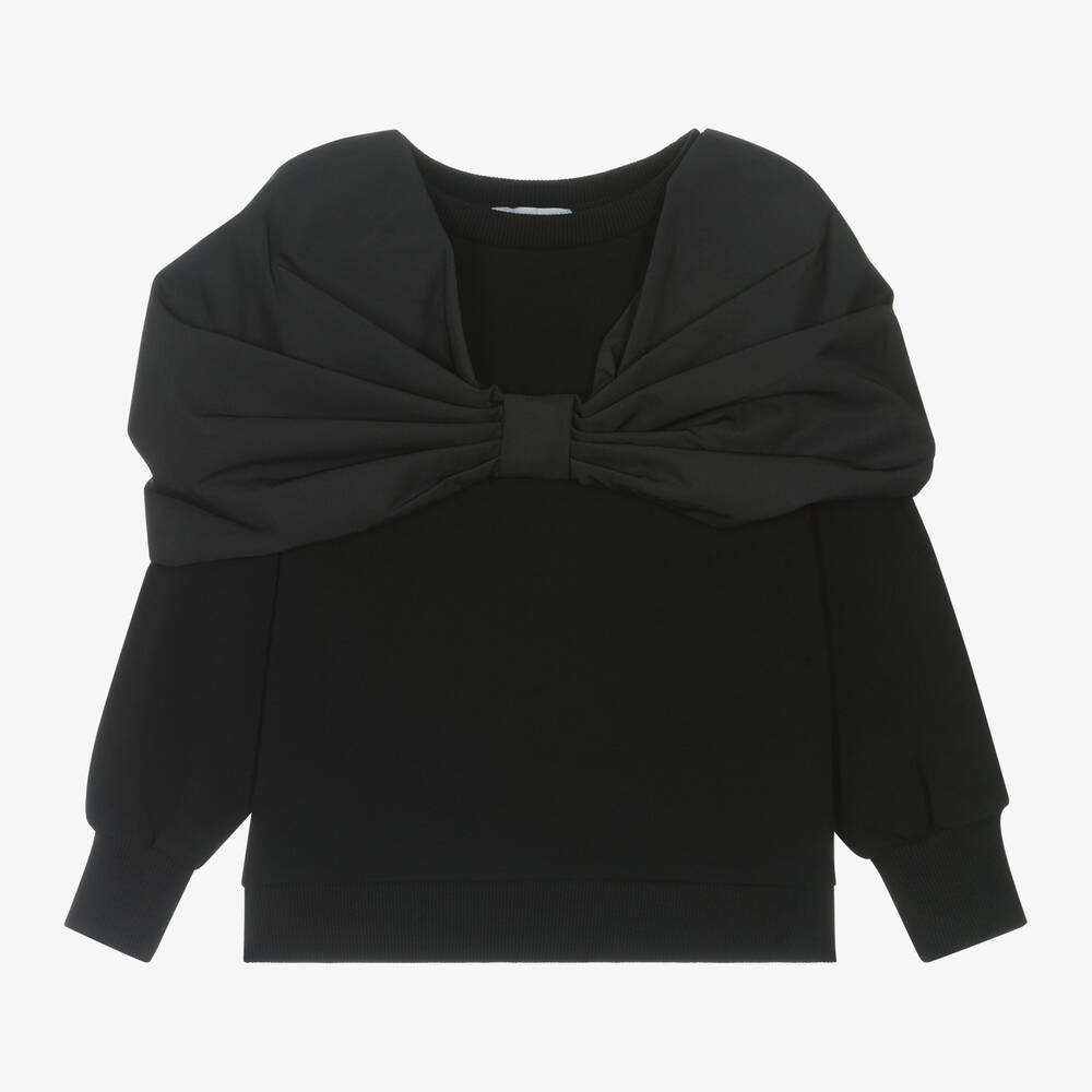 RaspberryPlum - Girls Black Bow Detail Cotton Sweatshirt | Childrensalon