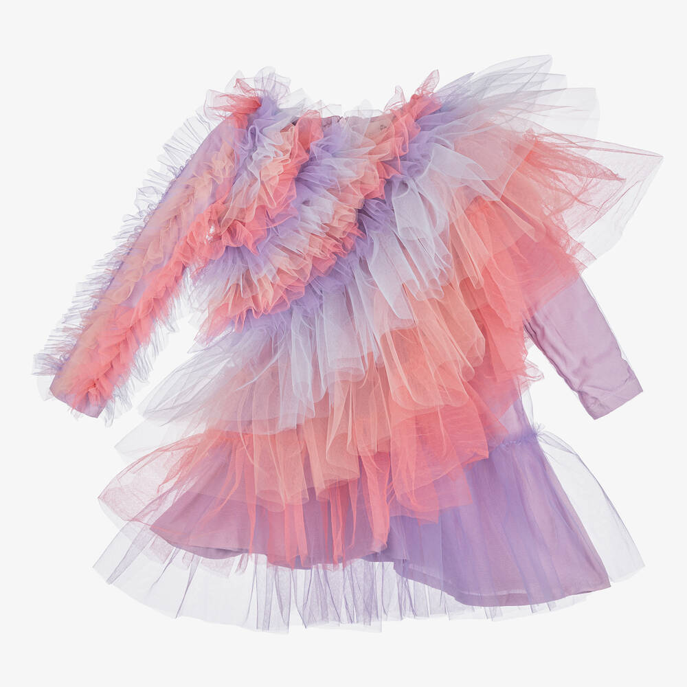 RaspberryPlum - Girls Pink & Blue Asymmetric Tulle Dress | Childrensalon