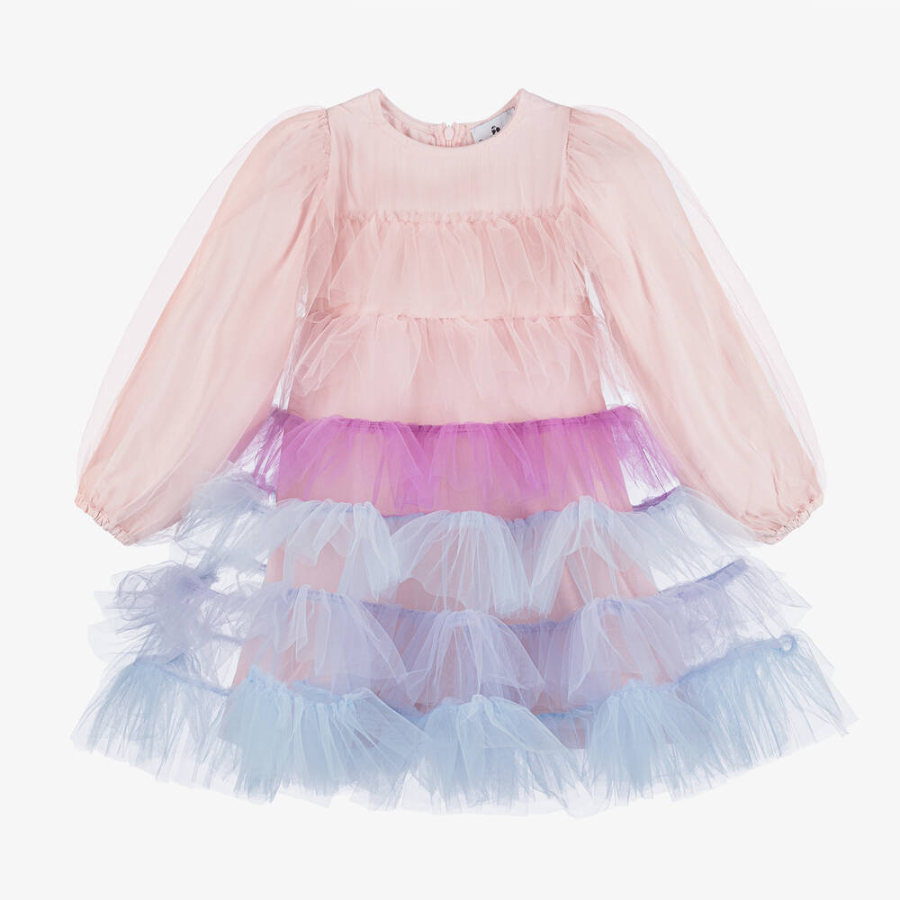 RaspberryPlum - Girls Pink & Blue Tiered Tulle Dress | Childrensalon