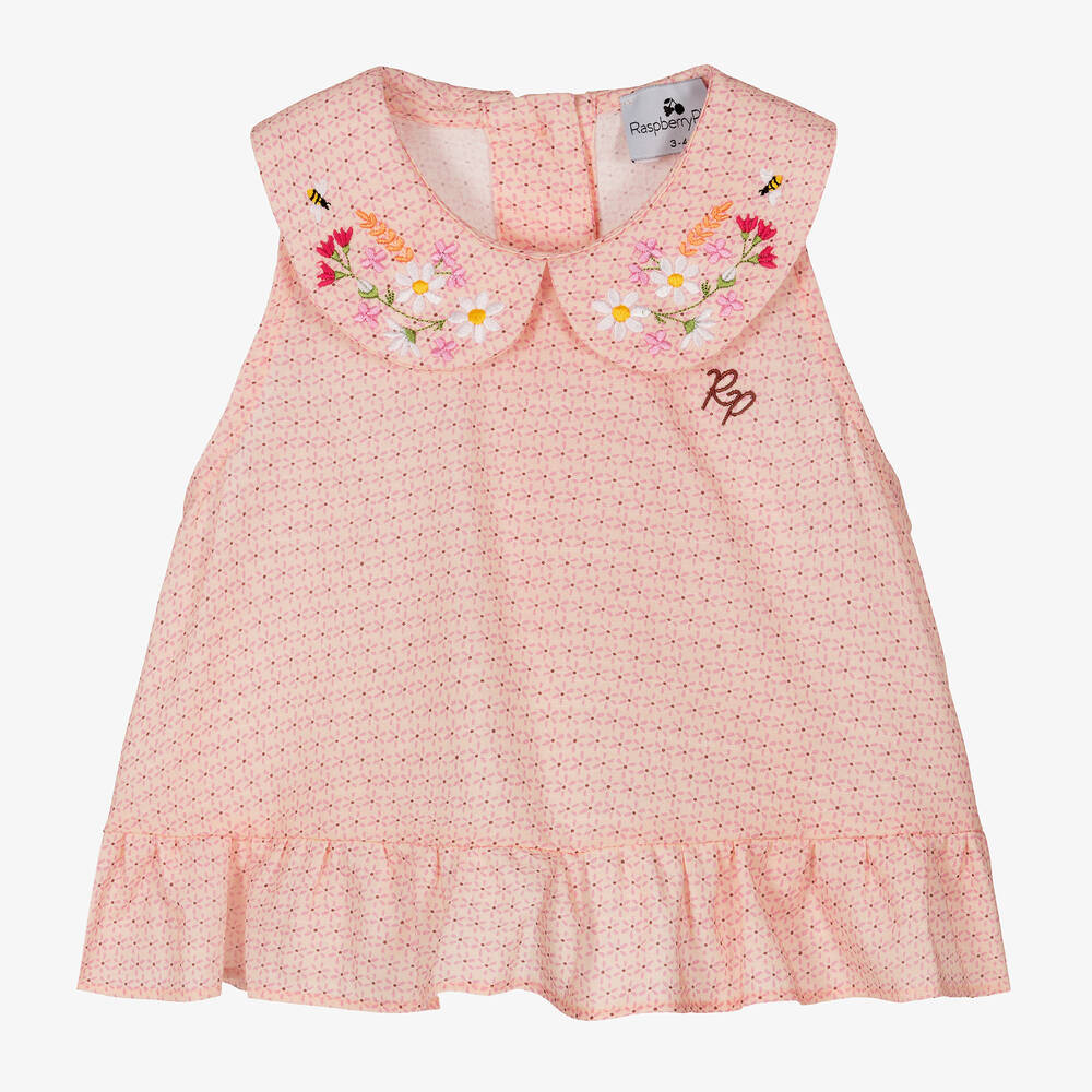 RaspberryPlum - Girls Pink Cotton Embroidered Blouse | Childrensalon