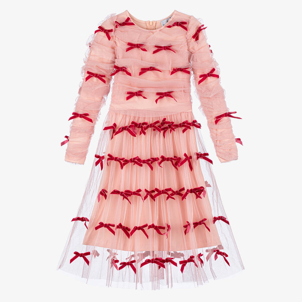 RaspberryPlum - Girls Pink Tulle & Velvet Bow Dress | Childrensalon