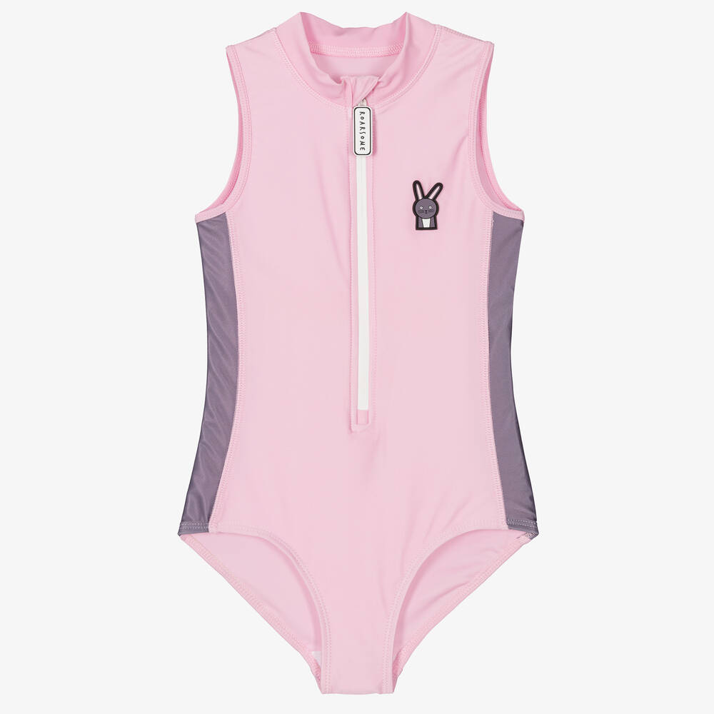 Roarsome - Girls Pink Hop The Bunny Swimsuit (UPF50+) | Childrensalon