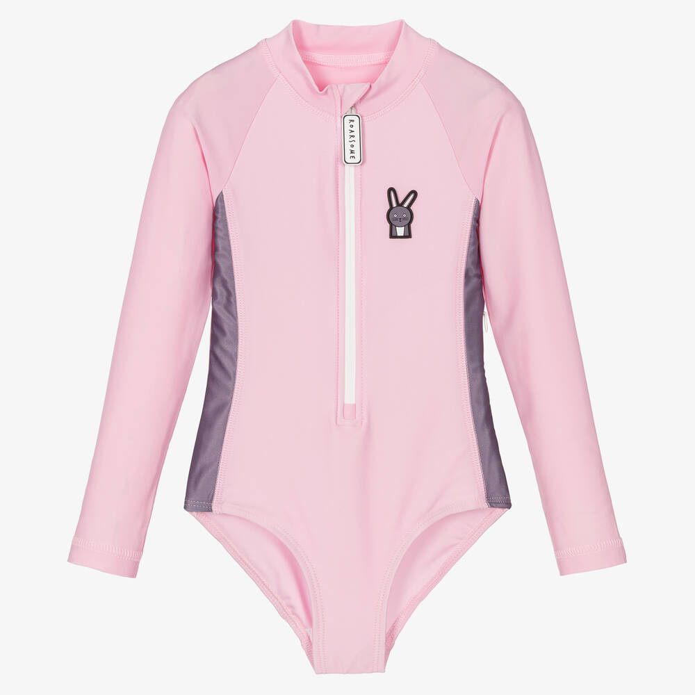 Roarsome - Pink Hop The Bunny Long-Sleeved Swimsuit (UPF50+) | Childrensalon