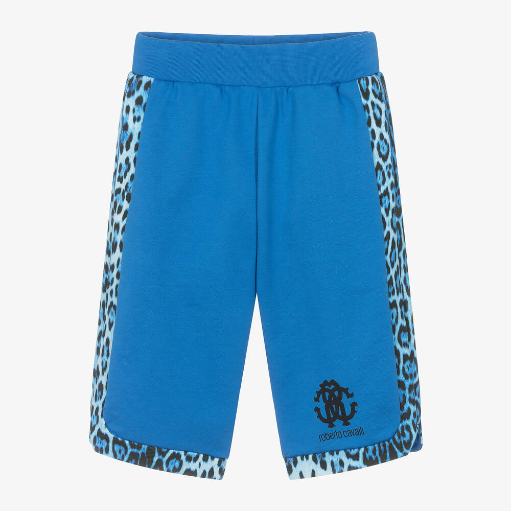 Roberto Cavalli - Short bleu en coton à imprimé jaguar et monogramme garçon | Childrensalon