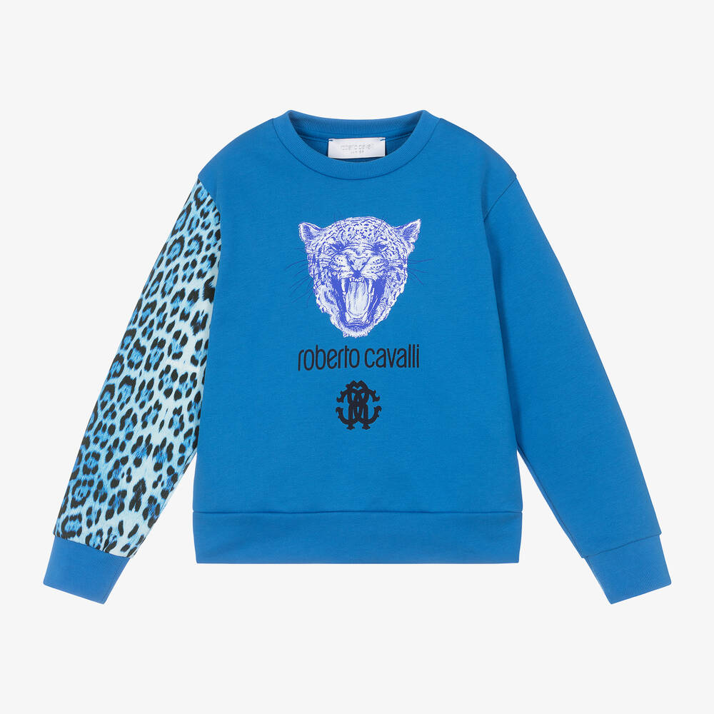 Roberto Cavalli - Boys Blue Cotton Tiger & Jaguar Sweatshirt | Childrensalon