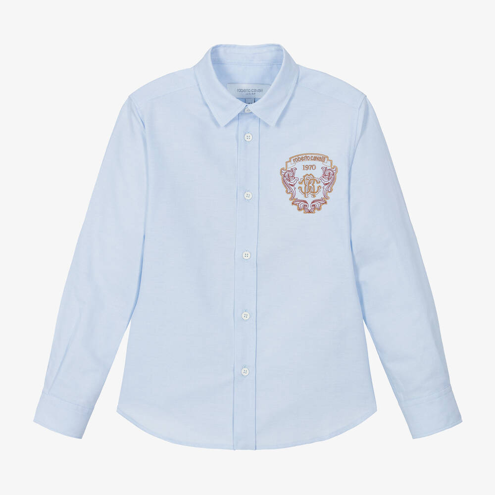 Roberto Cavalli - Boys Blue Oxford Cotton RC Monogram Shirt | Childrensalon