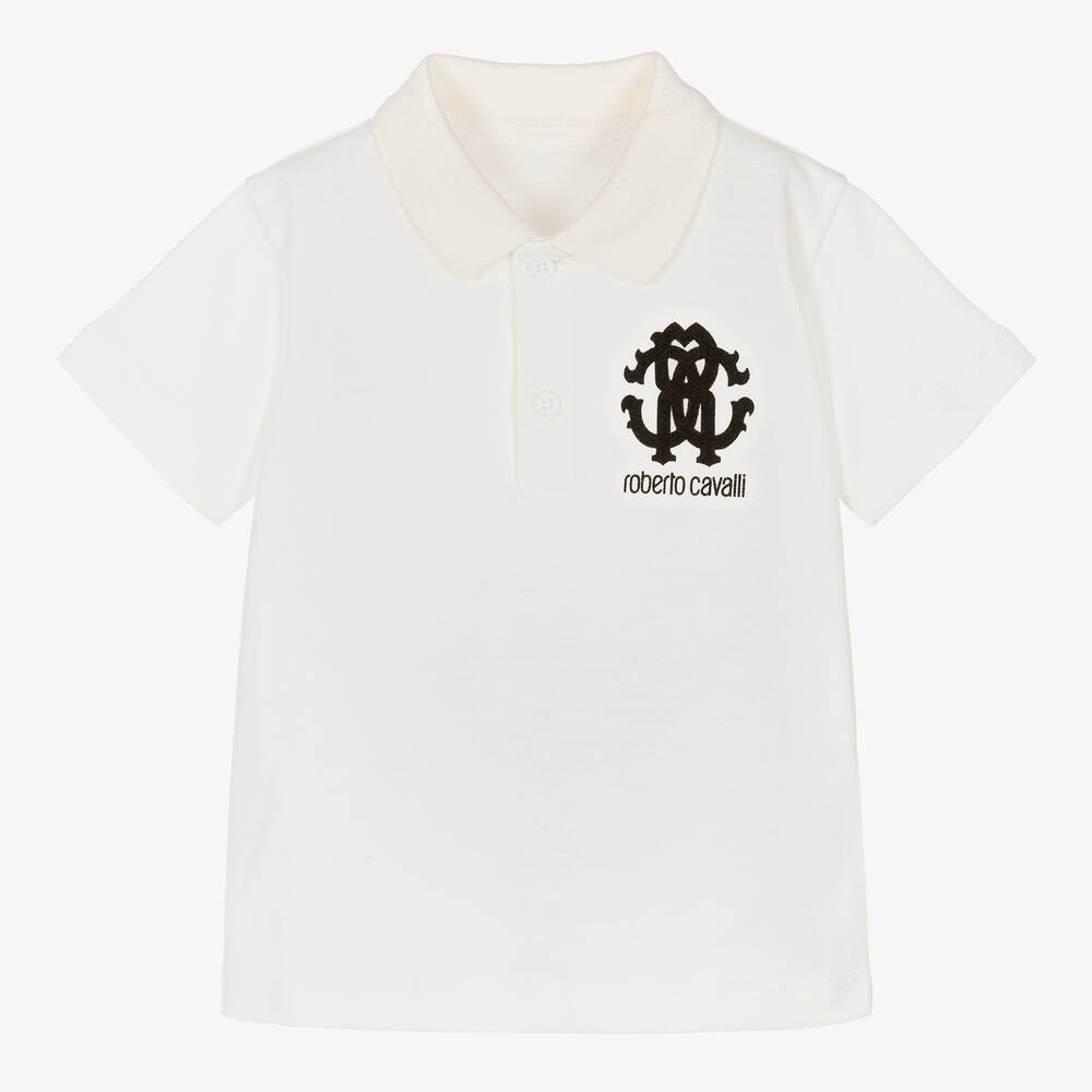Roberto Cavalli - Boys Ivory RC Monogram Cotton Polo Shirt | Childrensalon