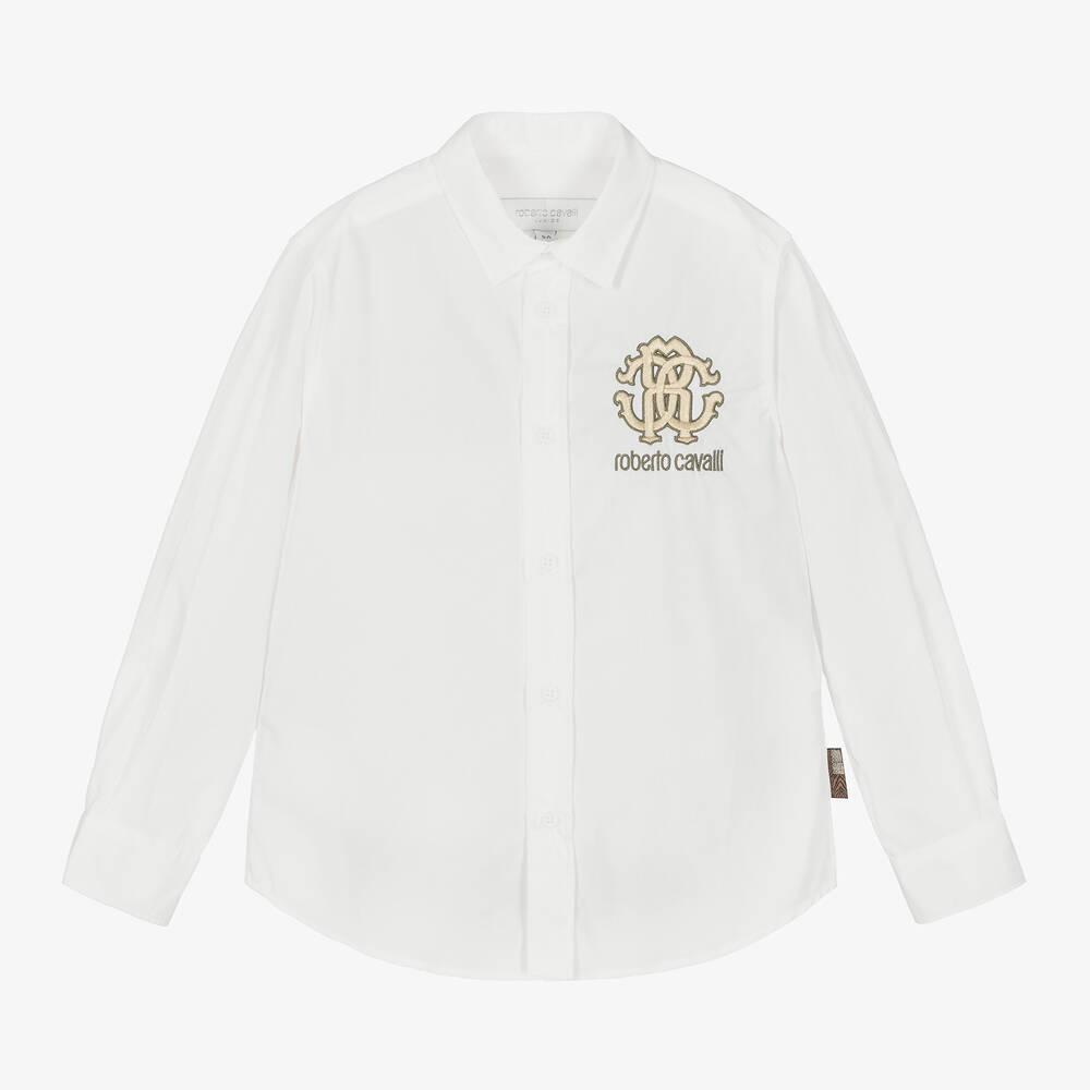 Roberto Cavalli - Boys White RC Monogram Cotton Shirt | Childrensalon
