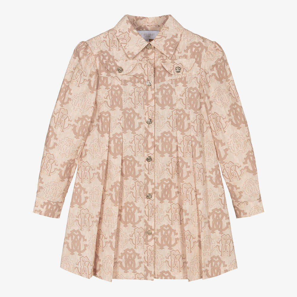 Roberto Cavalli - Girls Beige Cotton RC Monogram Dress | Childrensalon