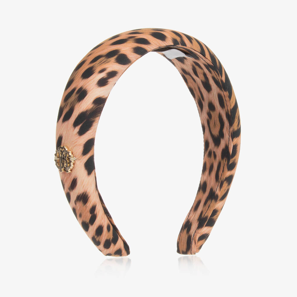 Roberto Cavalli Kids' Girls Beige Leopard Print Hairband In Animal Print