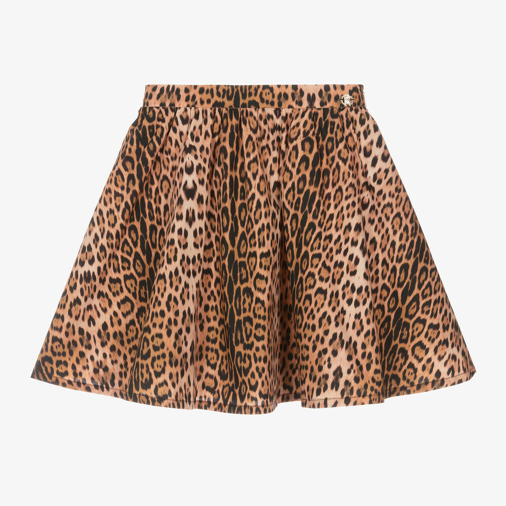 Shop Roberto Cavalli Girls Beige Leopard Print Skirt