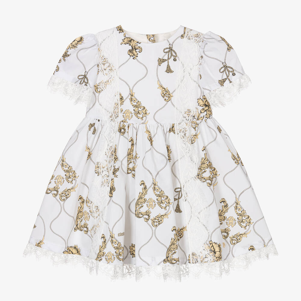 Roberto Cavalli - Girls White Cotton Arabesque Dress | Childrensalon