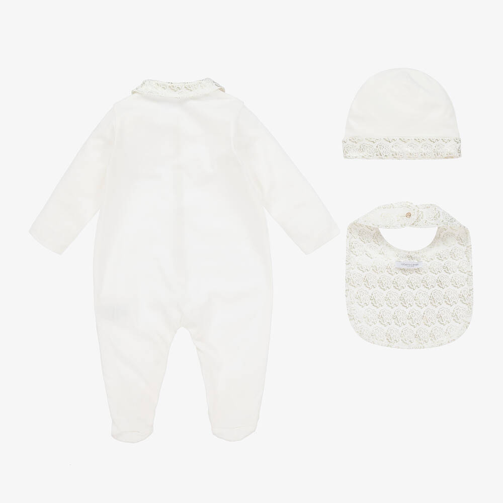 Roberto Cavalli Junior monogram-print cotton babygrow set - White