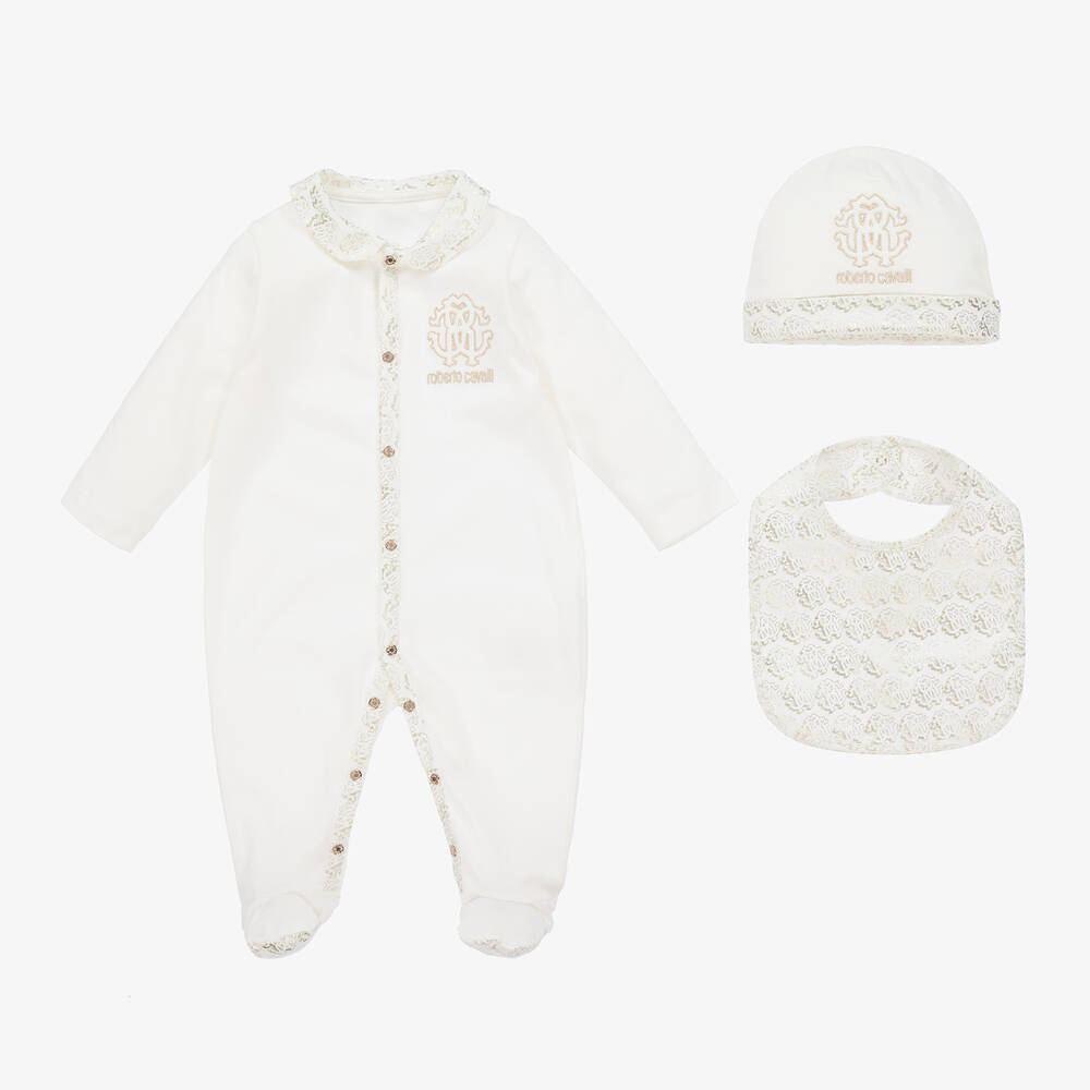 Roberto Cavalli - Ivory RC Monogram Cotton Babysuit Set | Childrensalon