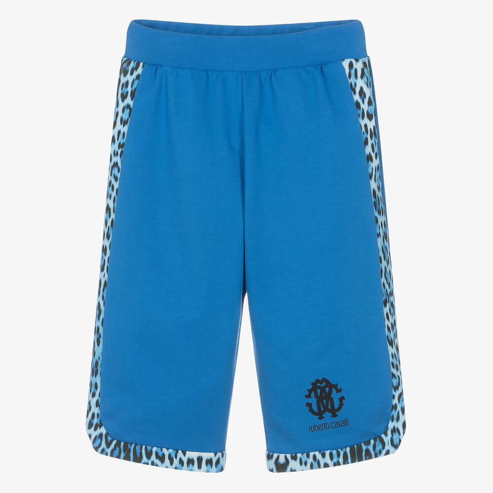 Roberto Cavalli Teen Boys Blue Cotton Jaguar Shorts