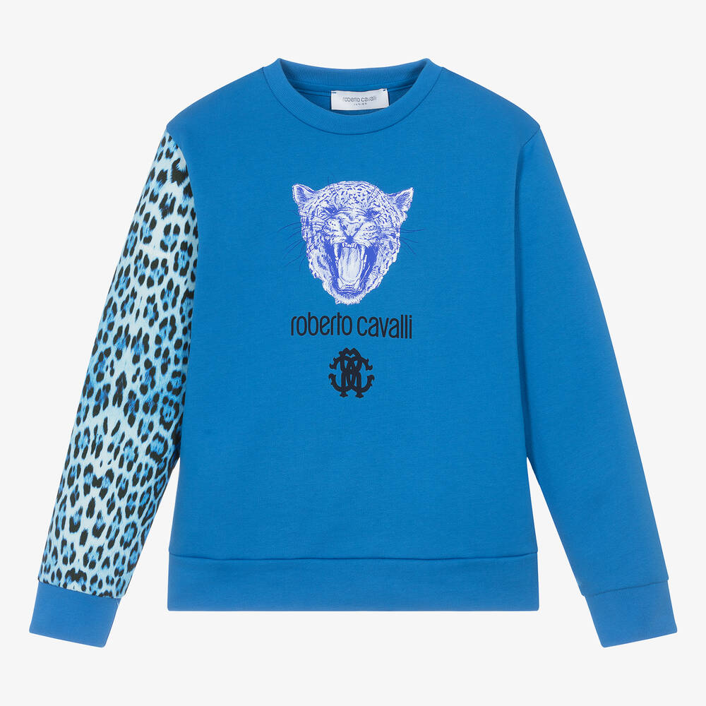Roberto Cavalli - Teen Boys Blue Tiger Monogram Sweatshirt | Childrensalon