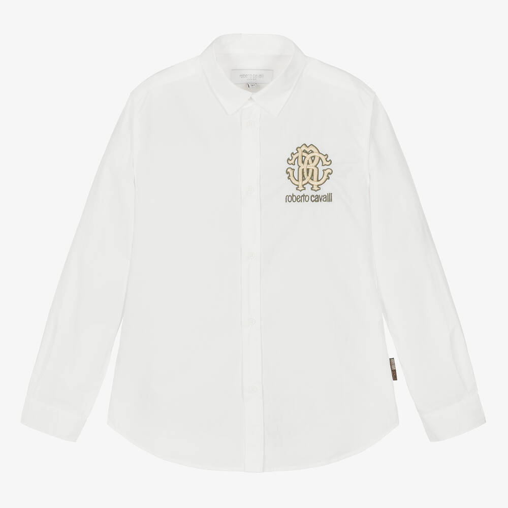 Roberto Cavalli - Teen Boys White RC Monogram Cotton Shirt | Childrensalon