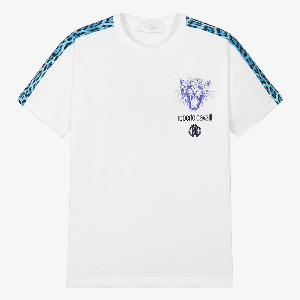 Roberto Cavalli - Teen Boys White Tiger Cotton T-Shirt | Childrensalon
