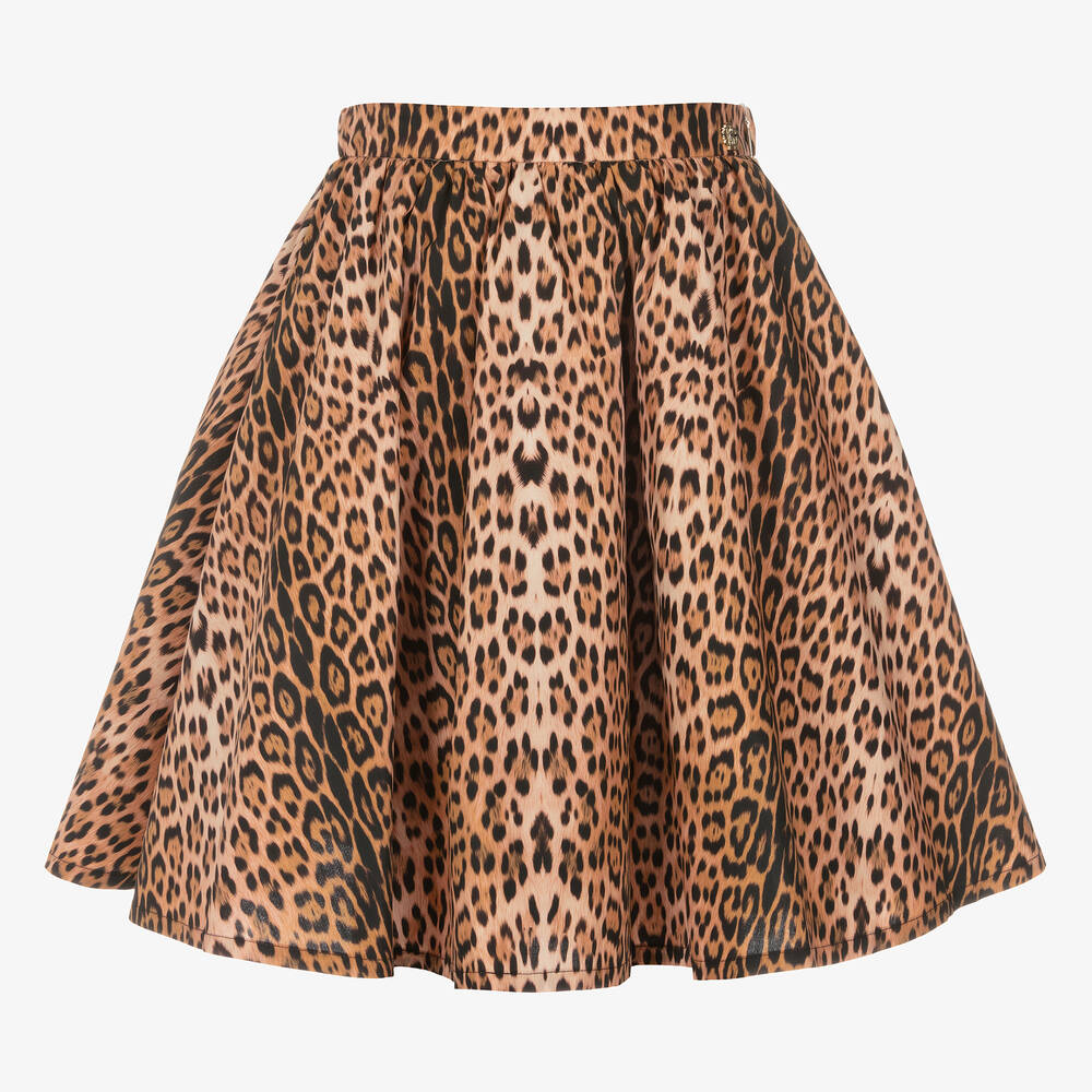 Roberto Cavalli - Teen Girls Beige Leopard Print Skirt | Childrensalon