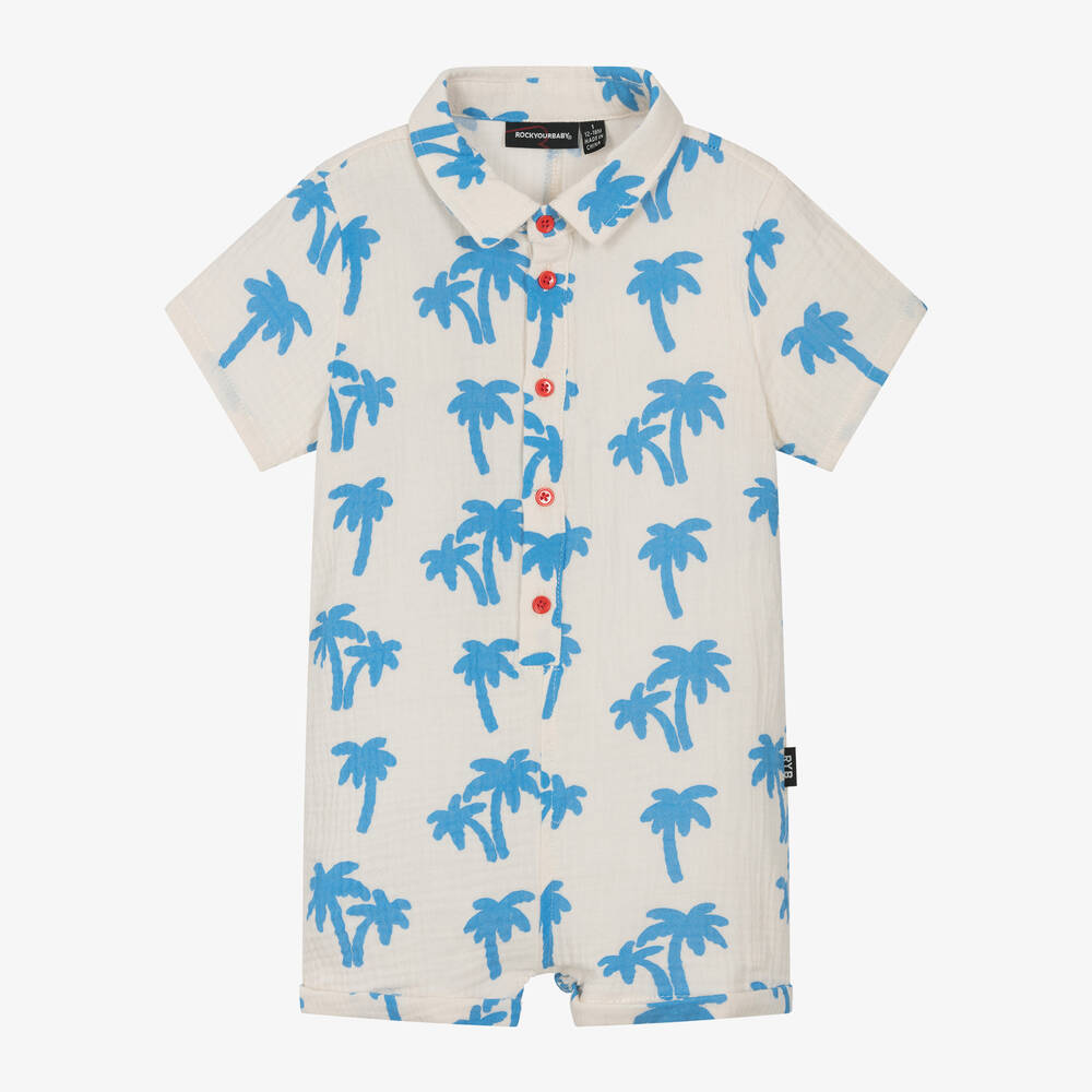 Rock Your Baby - Baby Boys Ivory Cotton Palm Tree Shortie | Childrensalon