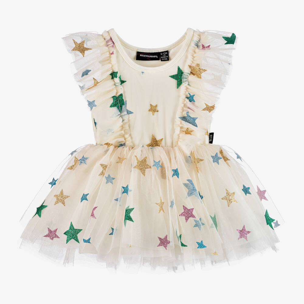 Rock Your Baby - Baby Girls Ivory Star Tulle Dress | Childrensalon