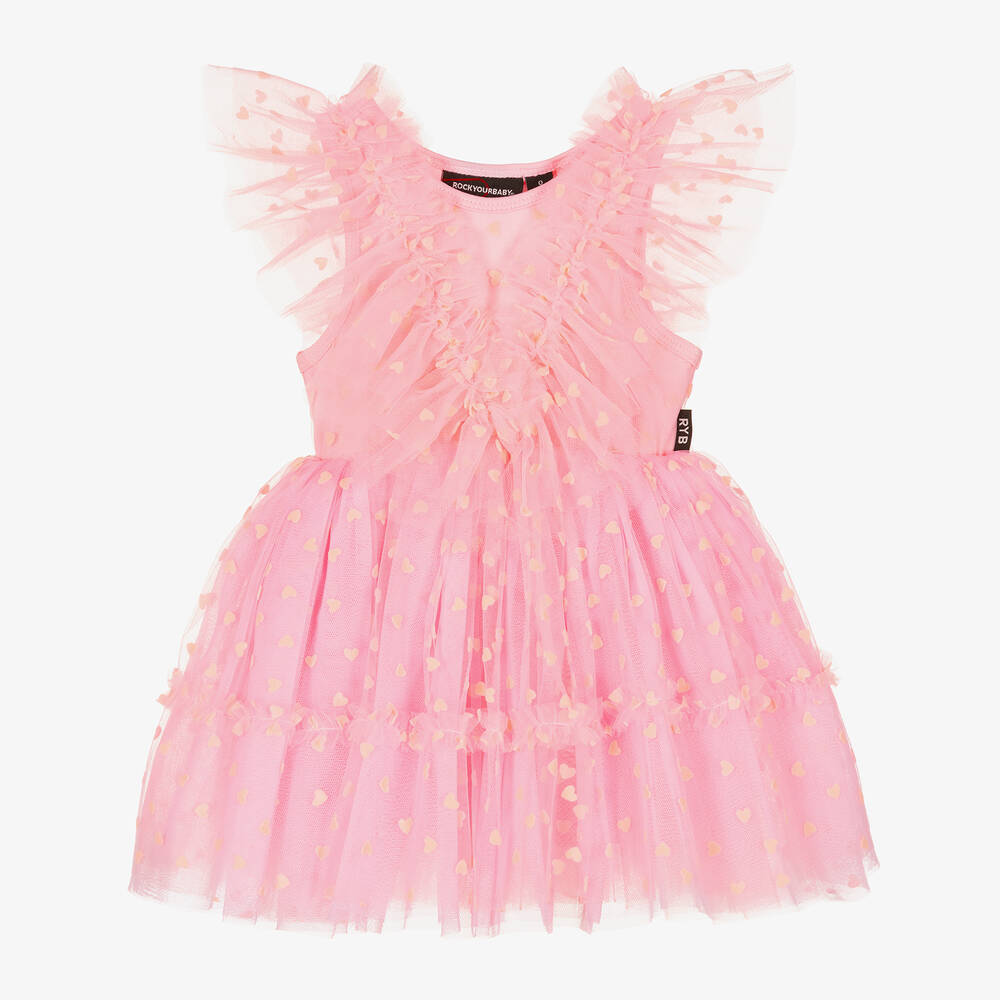 Rock Your Baby - Baby Girls Pink Heart Tulle Dress | Childrensalon