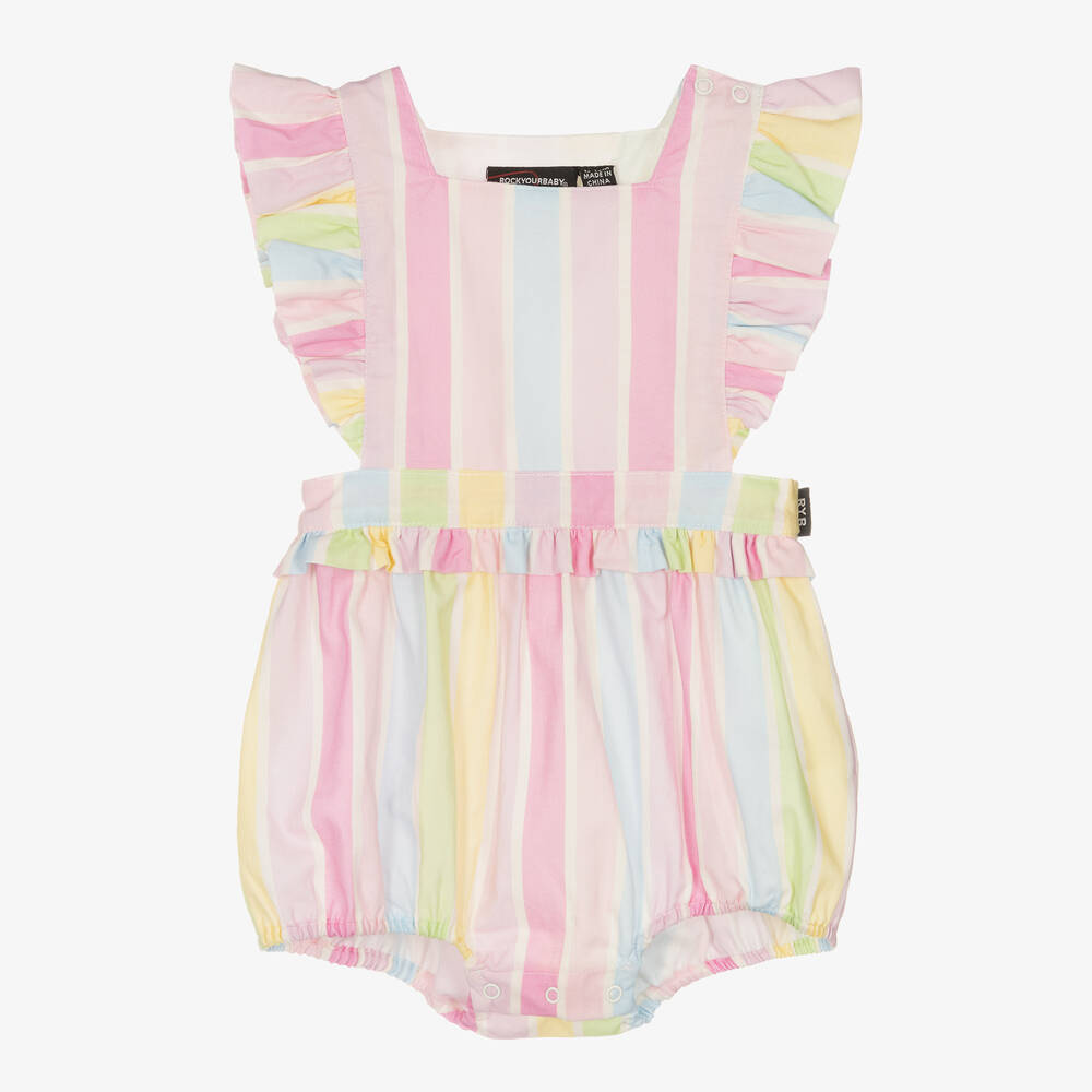 Rock Your Baby - Baby Girls Pink & Pastel Stripe Cotton Shortie | Childrensalon