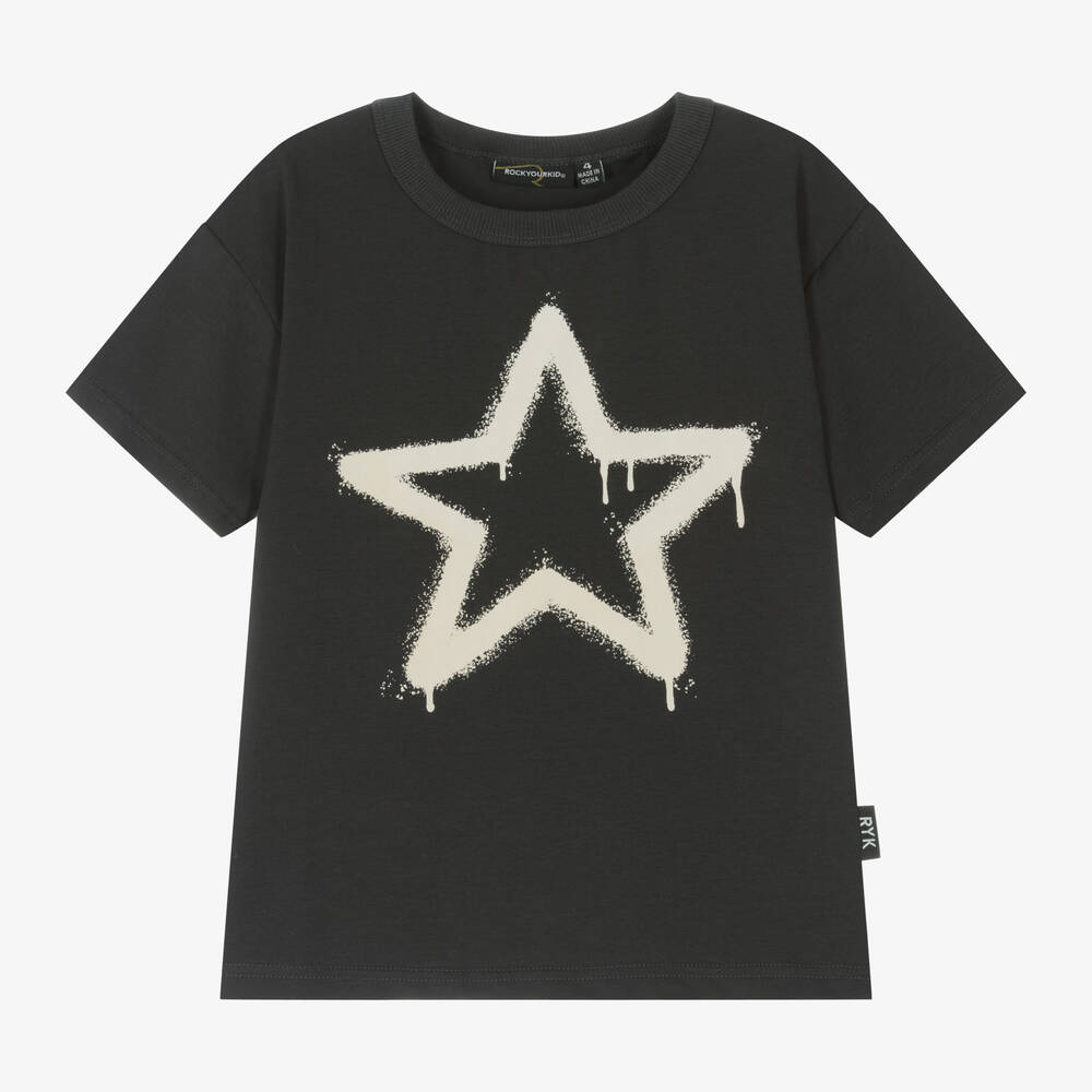 Rock Your Baby - Black Cotton Star T-Shirt | Childrensalon