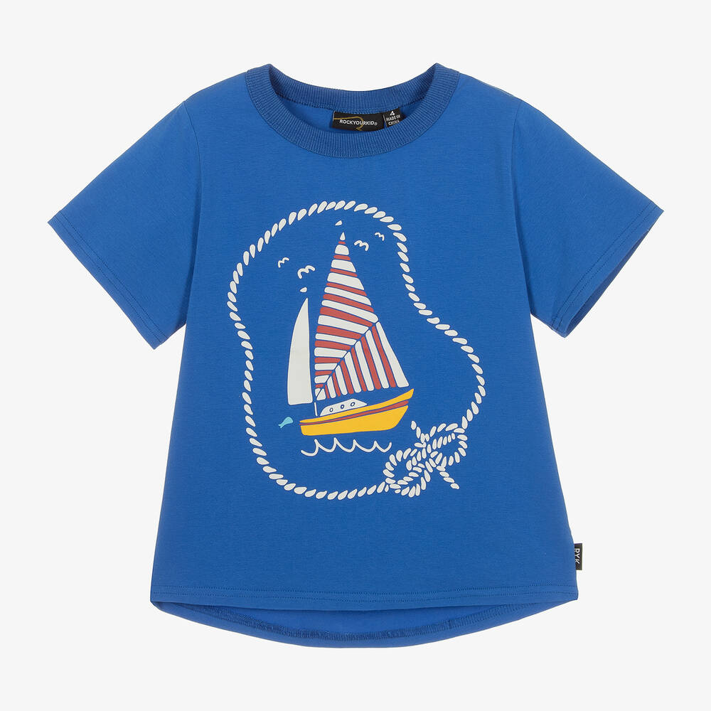 Shop Rock Your Baby Boys Blue Cotton Yacht T-shirt