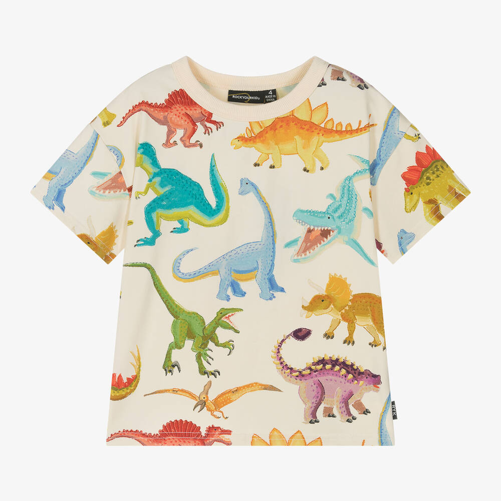 Rock Your Baby - Boys Ivory Cotton Dinosaur T-Shirt | Childrensalon