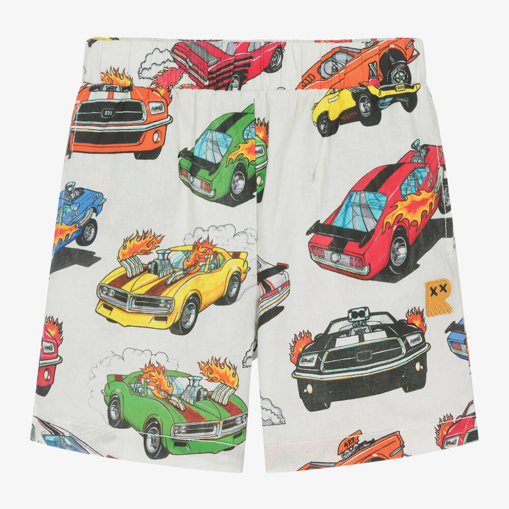 Rock Your Baby - Boys Ivory Cotton Race Car Shorts | Childrensalon