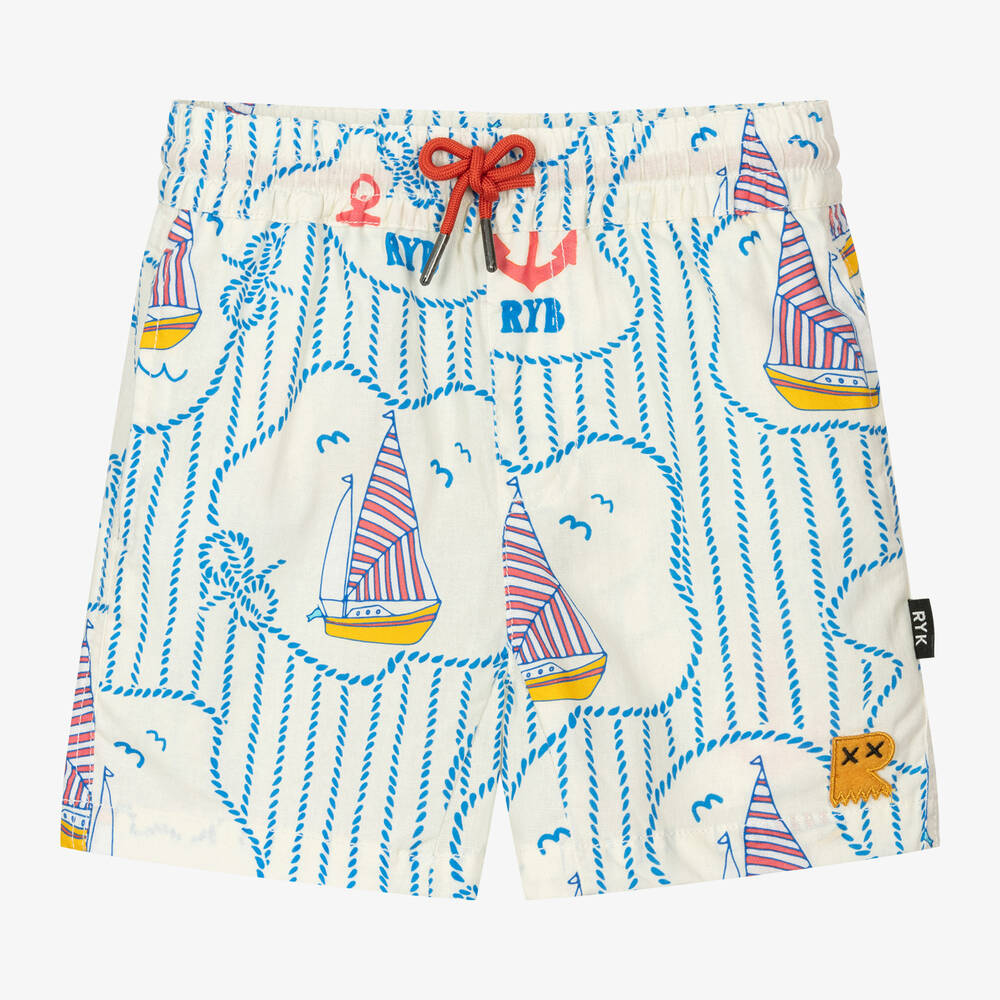 Shop Rock Your Baby Boys Ivory Cotton Shorts In Blue