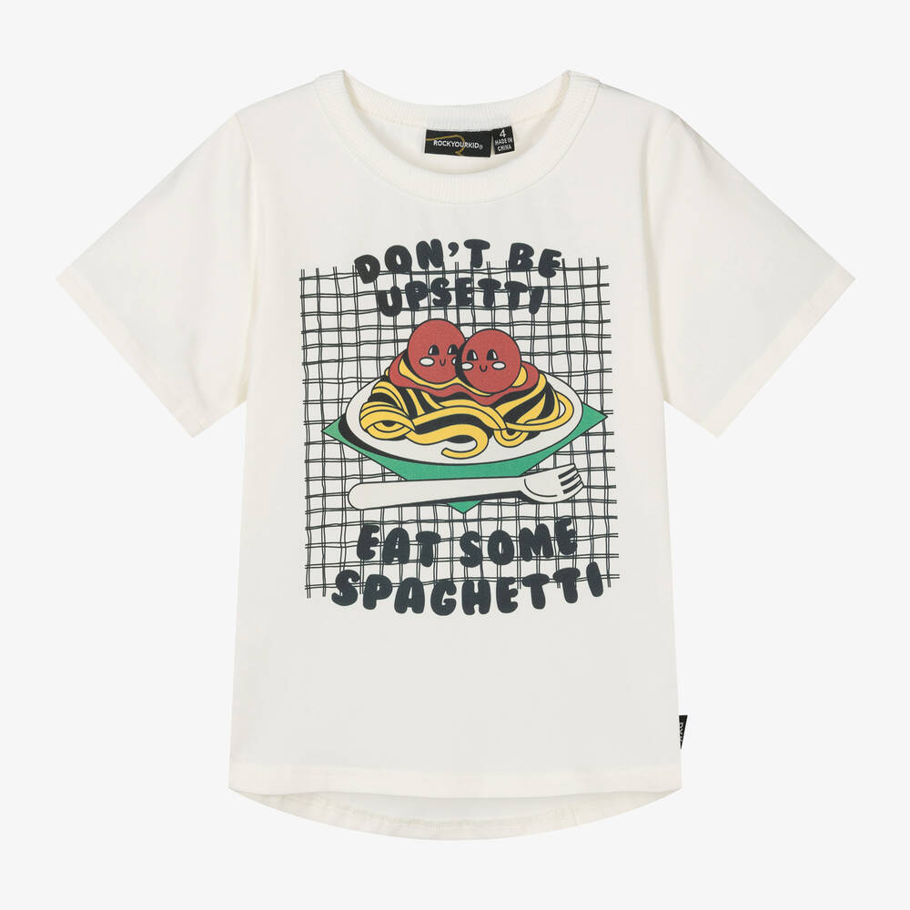 Rock Your Baby - Boys Ivory Cotton Spaghetti T-Shirt | Childrensalon
