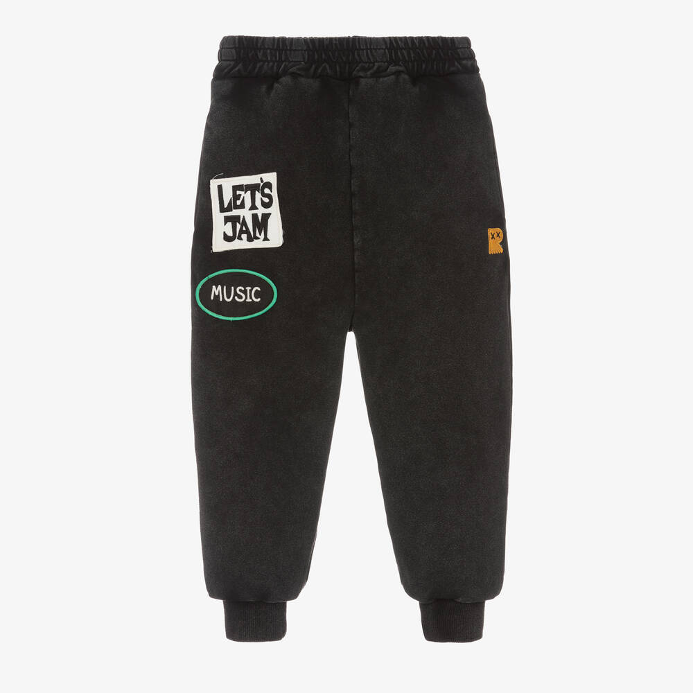 Rock Your Baby - Boys Washed Black Cotton Joggers | Childrensalon