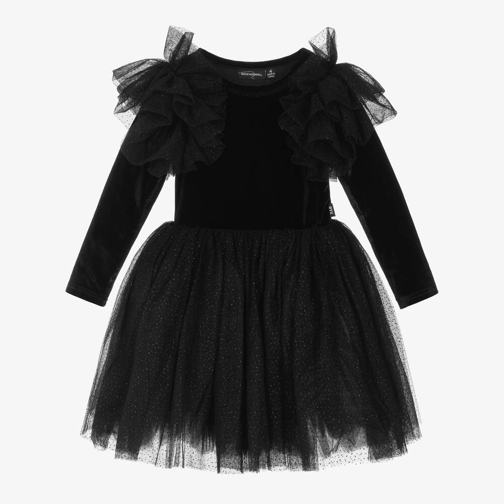 Rock Your Baby - Girls Black Velour & Tulle Dress | Childrensalon