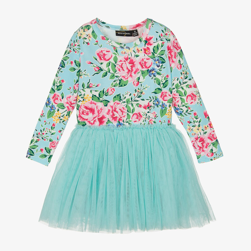 Rock Your Baby - Girls Blue Floral Print Tutu Dress | Childrensalon