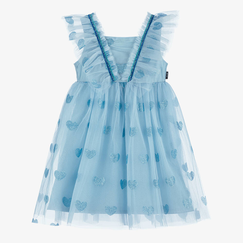 Rock Your Baby - Girls Blue Glittery Heart Tulle Dress | Childrensalon