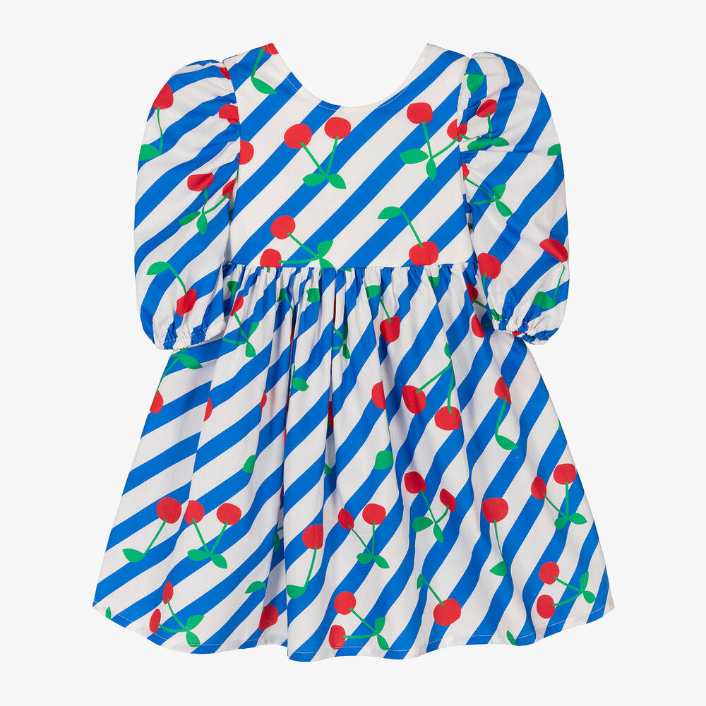 Rock Your Baby - Girls Blue Striped Cotton Cherry Dress | Childrensalon