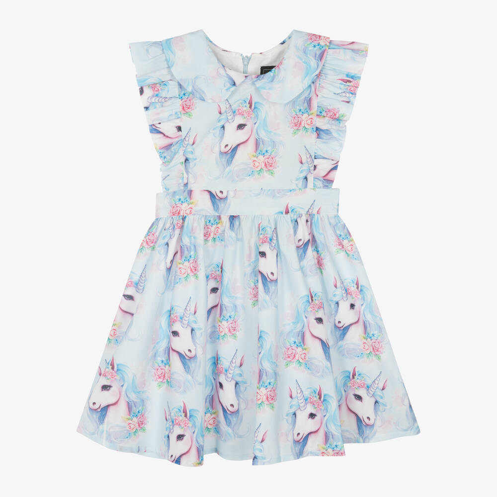 Rock Your Baby - Girls Blue Unicorn Print Dress | Childrensalon