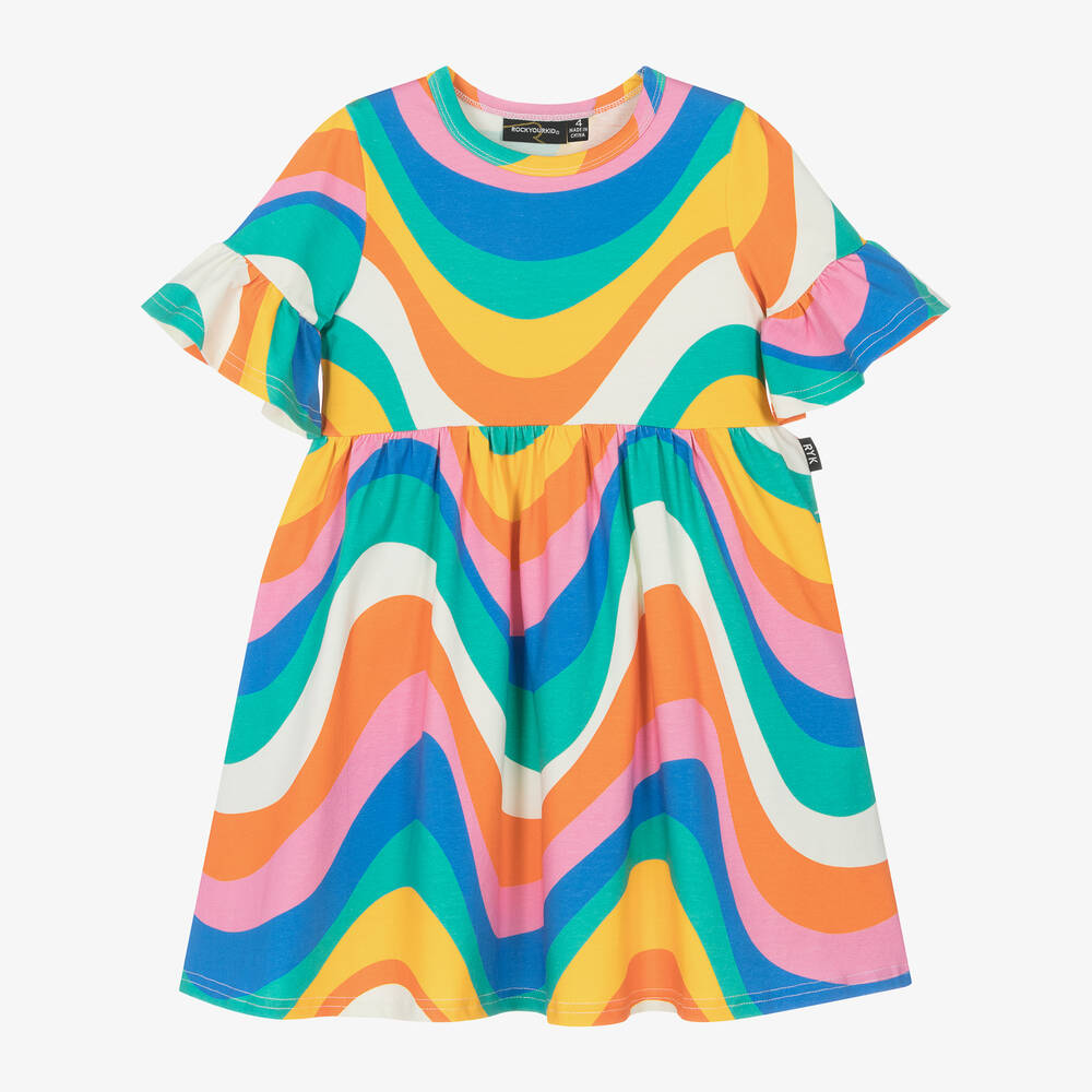 Rock Your Baby - Girls Cotton Rainbow Swirl Dress | Childrensalon