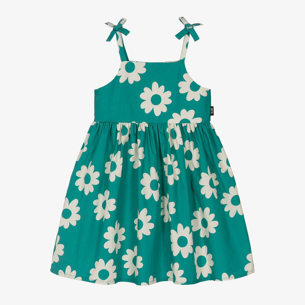 Rock Your Baby - Girls Green Floral Cotton Dress | Childrensalon