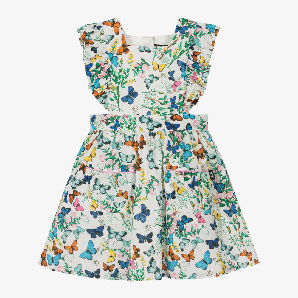Rock Your Baby - فستان بطبعة فراشات ملونة مزيج قطن لون عاجي | Childrensalon