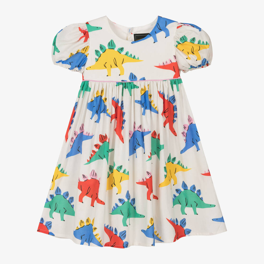 Rock Your Baby - فستان بطبعة ديناصورات ملونة نسيج قطن لون عاجي | Childrensalon