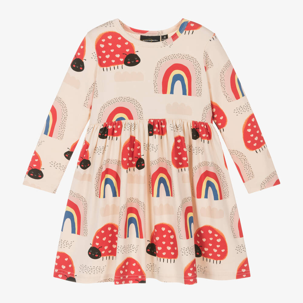 Rock Your Baby - Girls Ivory Cotton Ladybird Dress | Childrensalon