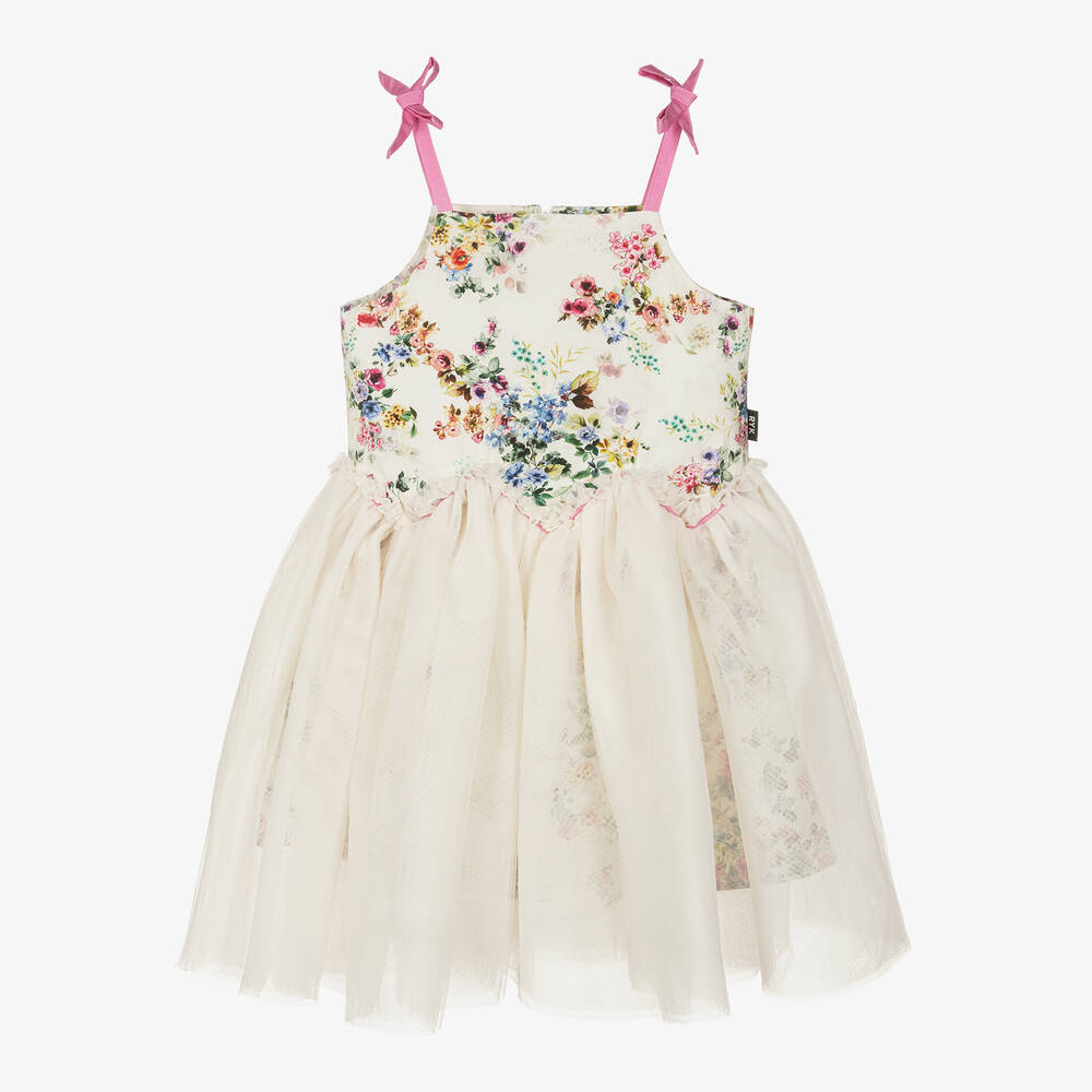 Rock Your Baby Babies' Girls Ivory Cotton & Tulle Floral Dress