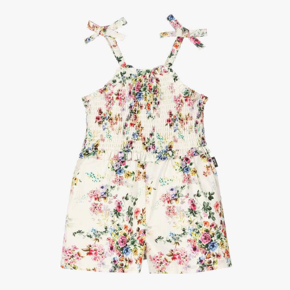 Rock Your Baby - Girls Ivory Floral Cotton Playsuit | Childrensalon