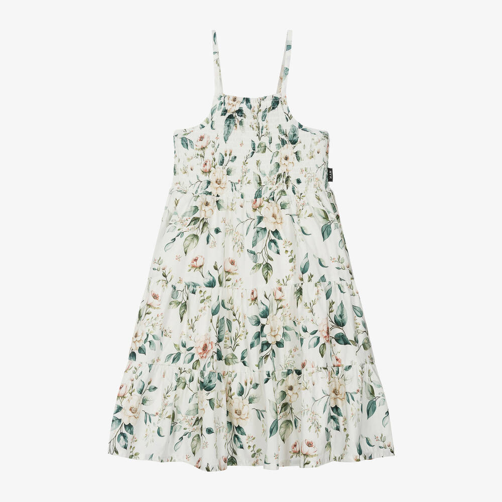 Rock Your Baby - Girls Ivory Floral Cotton Shirred Dress | Childrensalon